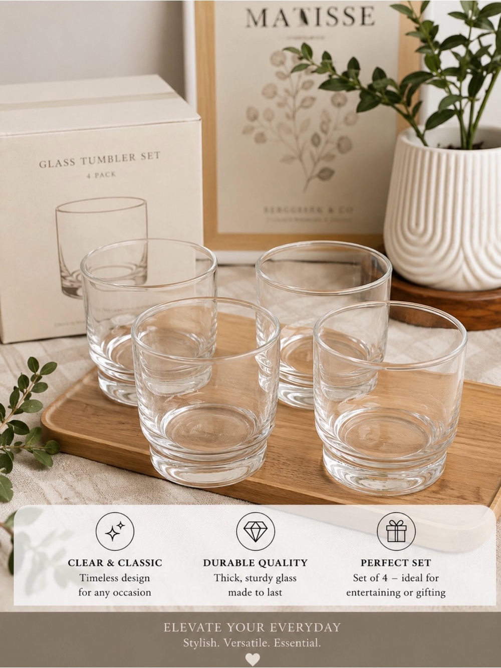 Clear Glass Tumbler Set - 4 Pack (Clear)